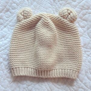 Baby Gap Cream Knit Hat with Bear Ears 3-6M